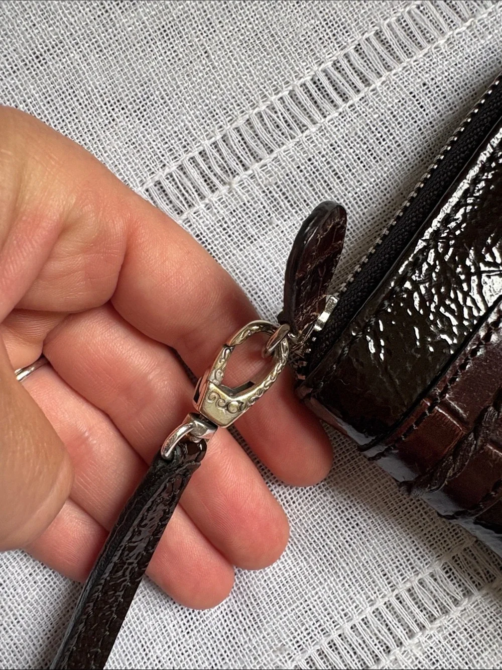 Brighton Dark Brown Patent Leather  Zip-Around Wristlet Wallet